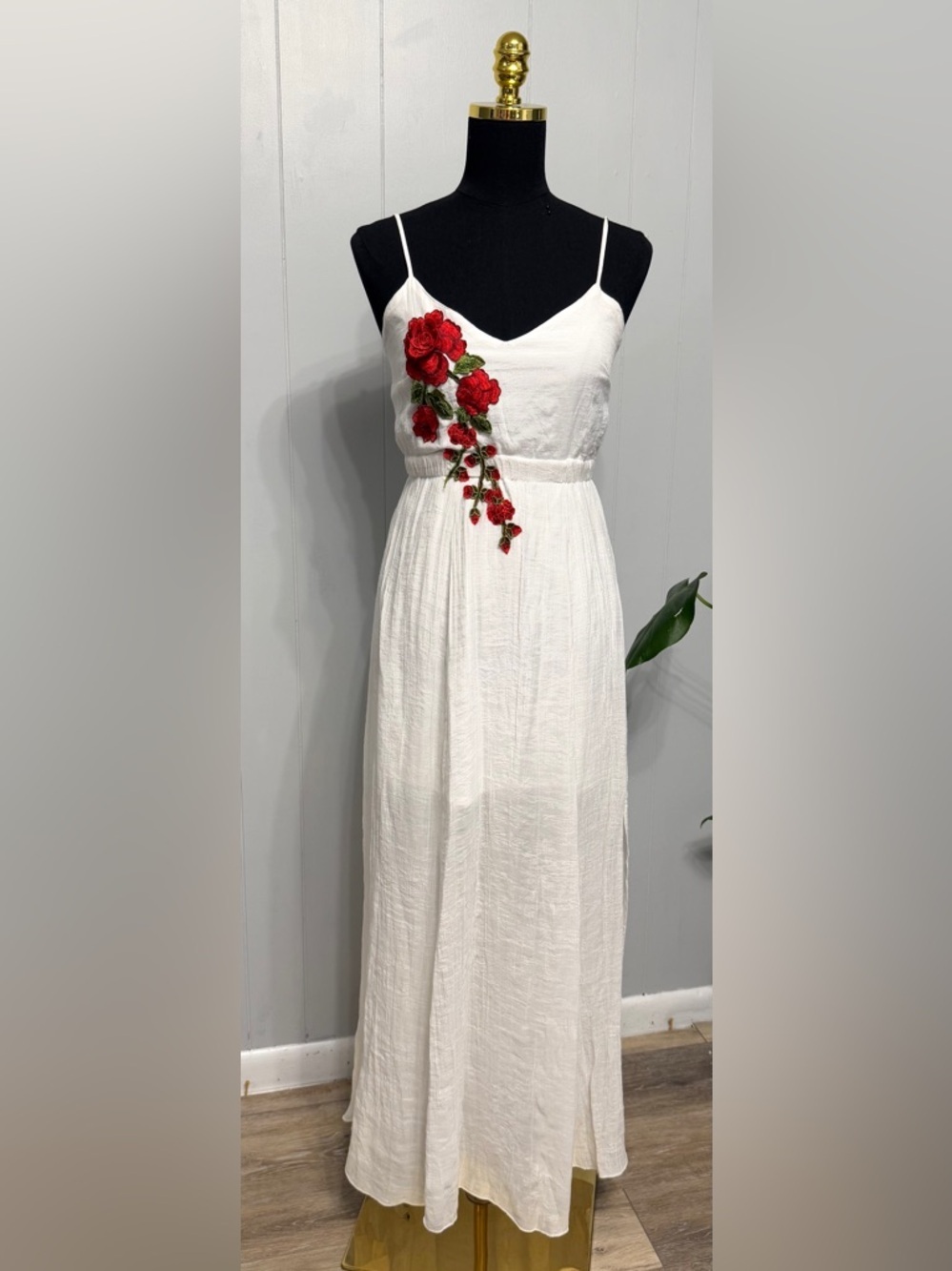 #13) Say What? White Maxi Dress with Red Rose Applique